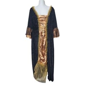 Renaissance Costume Gown Womens XL 18-20 Black Velvet Gold Inset Tulle Stretch